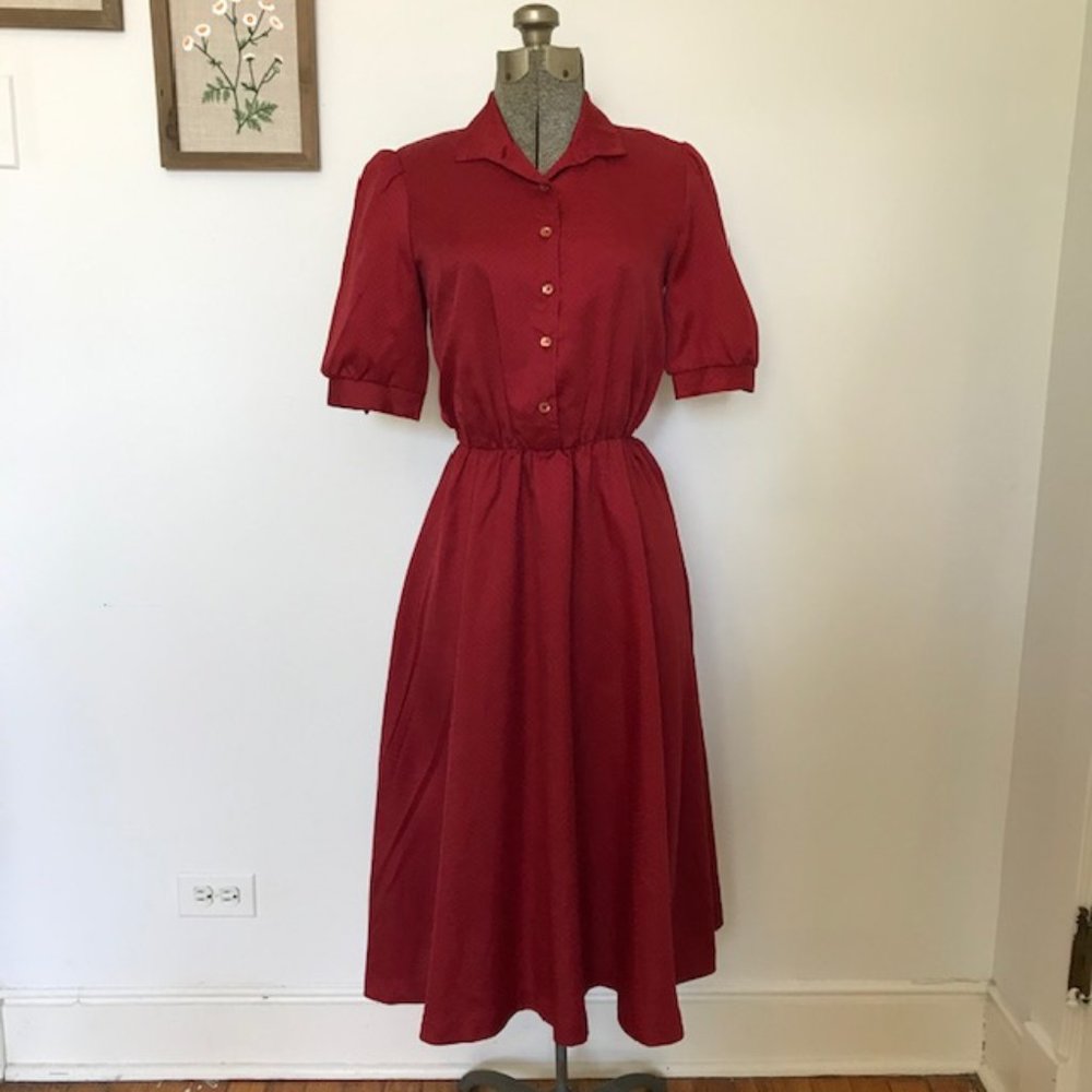 VINTAGE 80s Act 1 New York Merlot Polka Dot Dress